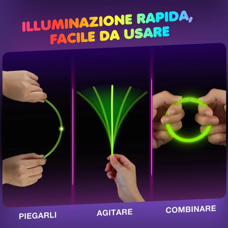 Ziitty Braccialetti Luminosi Fluorescenti , 7 colori Fluo Party Kit Bambini Adulti Starlight 100 Glow Sticks e Connettori per Bracciali Occhiali Gadget per Comleanno Feste Carnevale Capodanno Pasqua