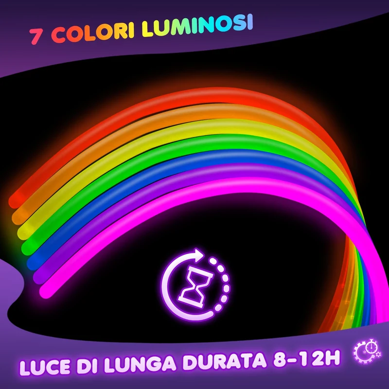 Ziitty Braccialetti Luminosi Fluorescenti , 7 colori Fluo Party Kit Bambini Adulti Starlight 100 Glow Sticks e Connettori per Bracciali Occhiali Gadget per Comleanno Feste Carnevale Capodanno Pasqua