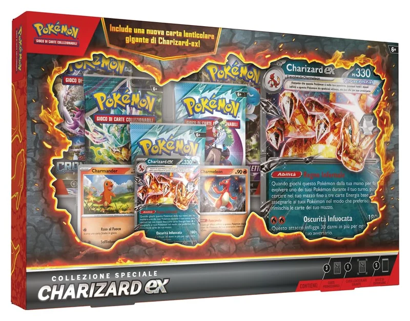 Pokémon GCC: collezione speciale Charizard-ex - una carta promozionale olografica, due carte olografiche, una carta lenticolare gigante e cinque buste di espansione