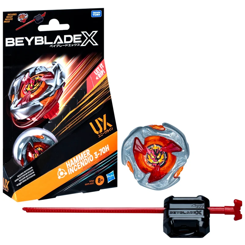 Beyblade X, Starter Pack, Hammer Incendio 3-70H UX con trottola e Lanciatore