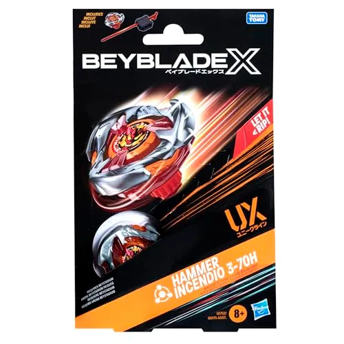 Beyblade X, Starter Pack, Hammer Incendio 3-70H UX con trottola e Lanciatore