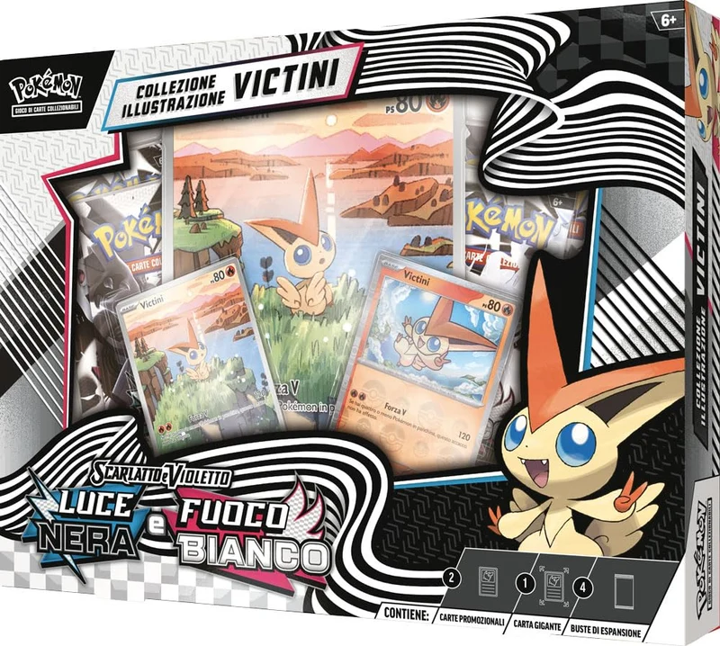 Pokémon: collezione illustrazione Victini - Unima del GCC Pokémon (una carta olografica a figura intera, quattro buste di espansione e una carta olografica gigante in stile rara illustrazione)