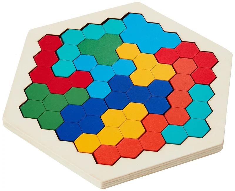 Coogam Puzzle di legno esagonale - Blocco di forma Tangram Rompicapo Giocattolo Geometria Logica IQ Gioco STEM Montessori Regalo educativo per tutte le età Sfida