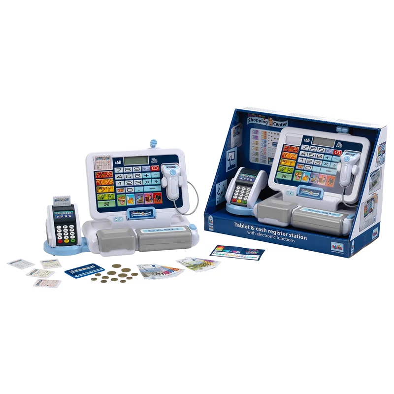 Theo Klein 9324 Registratore di Cassa con Tablet, con Suoni e Tablet Rimovibile, terminale POS con Funzione Meccanica, Scanner e Soldi Giocattolo I Giocattoli per Bambini dai 3 Anni in su