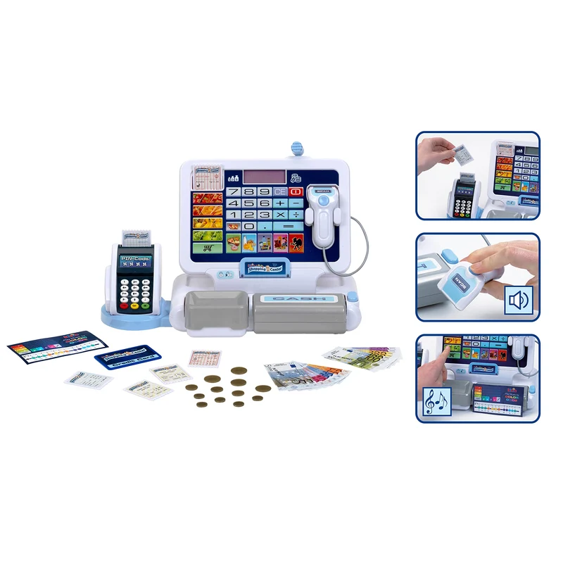 Theo Klein 9324 Registratore di Cassa con Tablet, con Suoni e Tablet Rimovibile, terminale POS con Funzione Meccanica, Scanner e Soldi Giocattolo I Giocattoli per Bambini dai 3 Anni in su