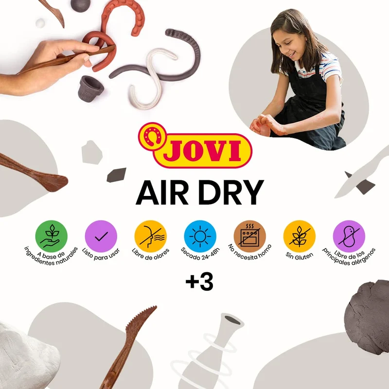 Jovi Air Dry - Pasta da modellare, essiccazione all'aria senza forno, bianco puro, facile da pulire, 1 chilo (86)