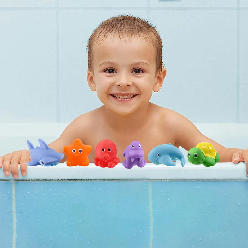Acsatont Nessun Buco-Giocattoli da Bagno per Bambini, 7 Pezzi Giochi Bagnetto per Bambini 3 4 5 Anni, Giocattoli da Bagno Morbido, Piscina Giochi di Giocattoli per Ragazzi e Ragazze (Colore Chiaro)
