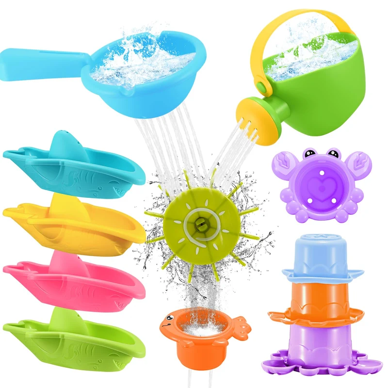 Giocattoli da Bagno,Giocattolo da bagno 5 Barca Giochi bagnetto Giocattoli da Bagnetto per Bambini,Mulino ad acqua rotante con Ventose,Giochi Bagnetto per Bambini 1 2 3 4 Anni