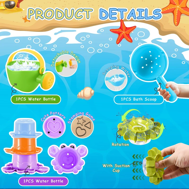 Giocattoli da Bagno,Giocattolo da bagno 5 Barca Giochi bagnetto Giocattoli da Bagnetto per Bambini,Mulino ad acqua rotante con Ventose,Giochi Bagnetto per Bambini 1 2 3 4 Anni