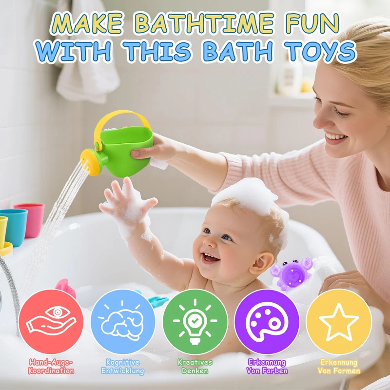 Giocattoli da Bagno,Giocattolo da bagno 5 Barca Giochi bagnetto Giocattoli da Bagnetto per Bambini,Mulino ad acqua rotante con Ventose,Giochi Bagnetto per Bambini 1 2 3 4 Anni