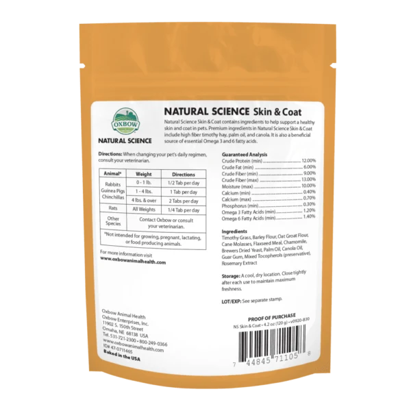 Oxbow Natural Science Integratore Pelo E Cute Animali Piccoli