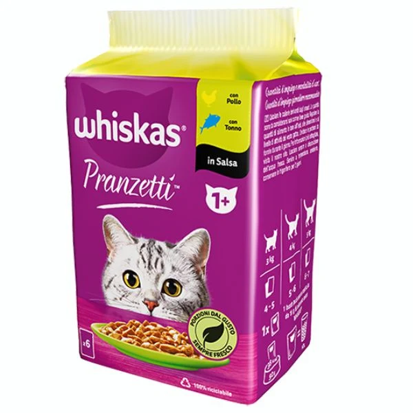 Whiskas Pranzetti con Pollo e Tonno in Salsa 1+ 6x50g