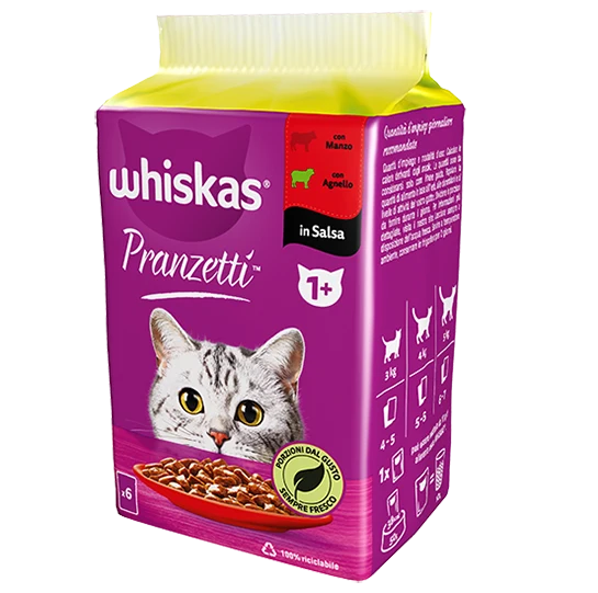 Whiskas Pranzetti con Manzo e Agnello in Salsa 1+ 6x50g