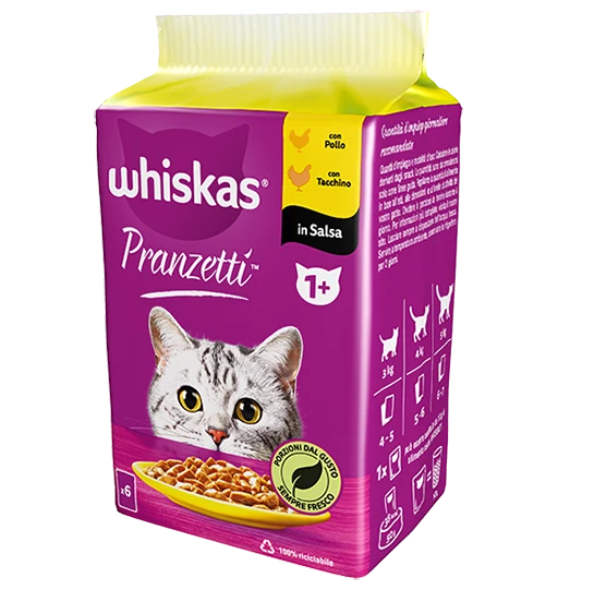 Whiskas Pranzetti con Pollo e Tacchino in Salsa 1+ 6x50g