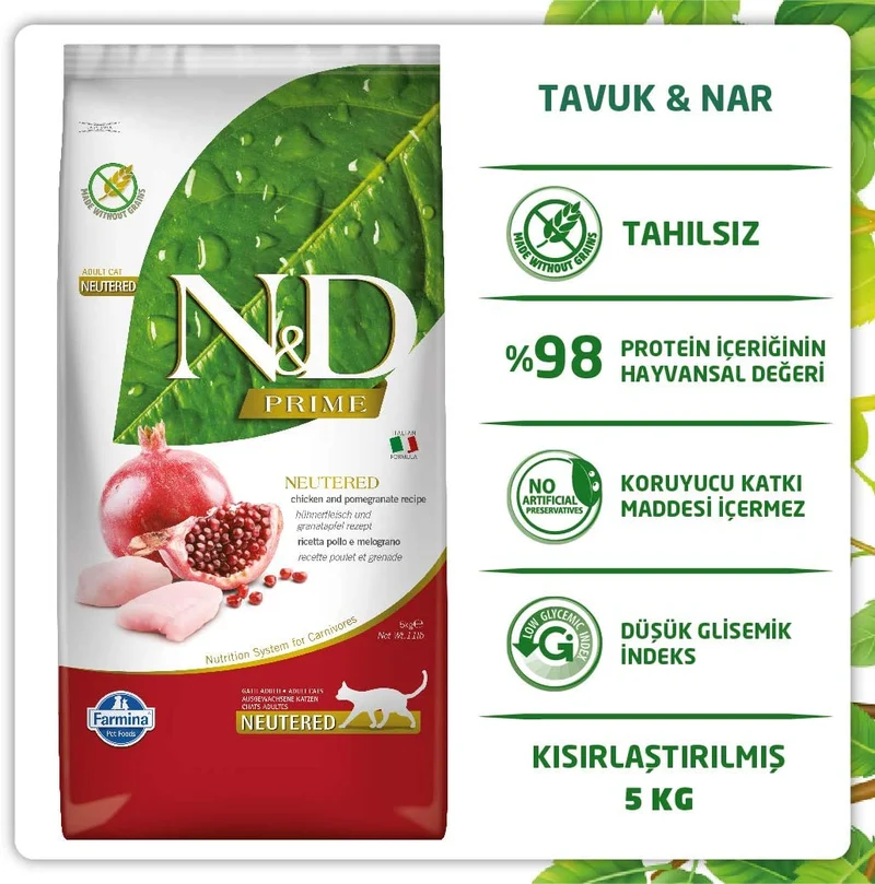 Farmina N&D Prime Grain Free Neutered Pollo e Melograno 5kg Crocchette gatto