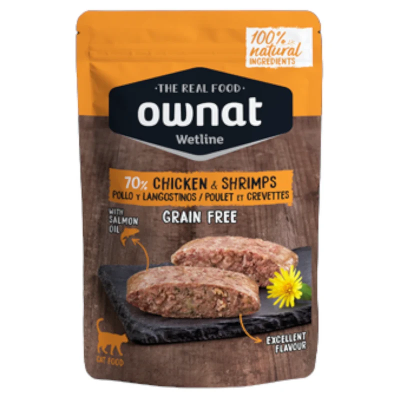 OWNAT Wetline Gatto Grain Free Pollo e Gamberetti 12x85gr