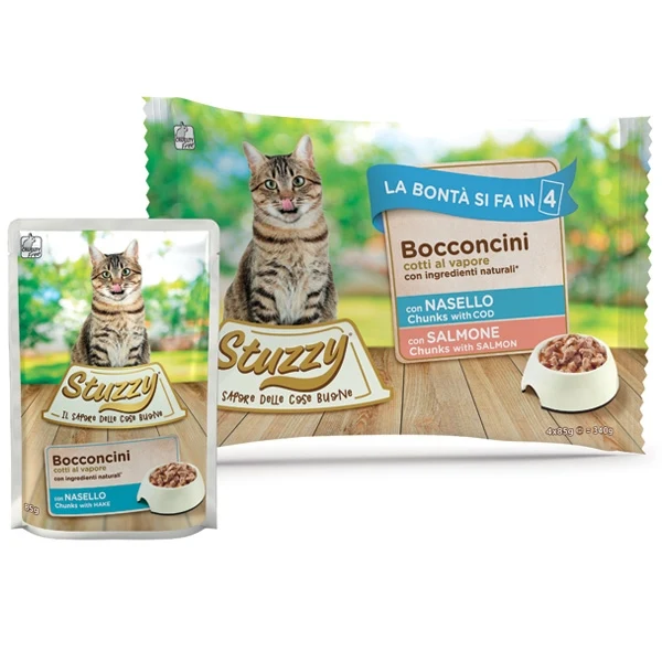 4x85g Stuzzy Multipack Bocconcini Nasello e Salmone – Gatto Adulto