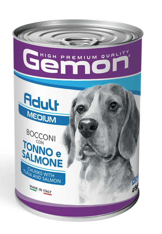 Gemon Adult Medium Bocconi con Tonno e Salmone 415g - Umido Cane