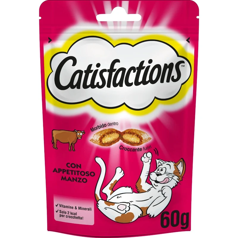 4x60g Catisfactions Kit 4 Gusti - Manzo Salmone Tonno Formaggio - Snack Gatti