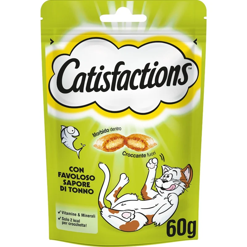 4x60g Catisfactions Kit 4 Gusti - Manzo Salmone Tonno Formaggio - Snack Gatti