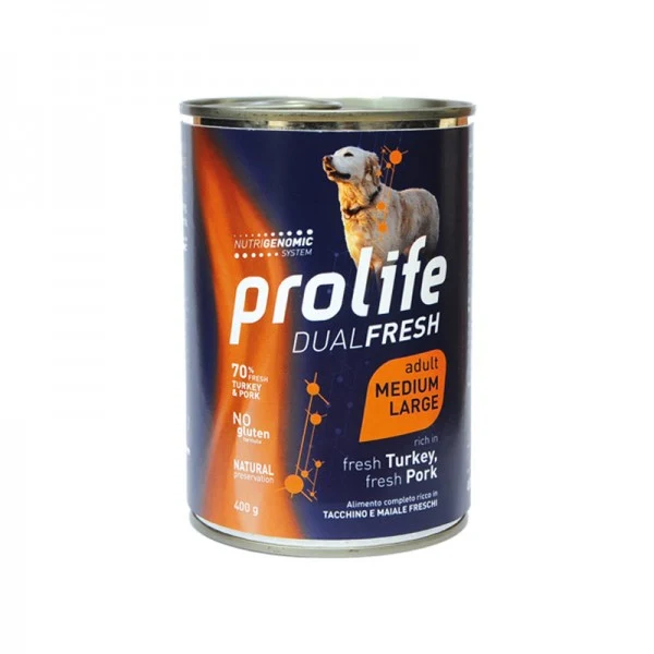 Prolife Dual Fresh Adult Medium/Large Tacchino e Maiale 400g - Cibo Umido per Cani