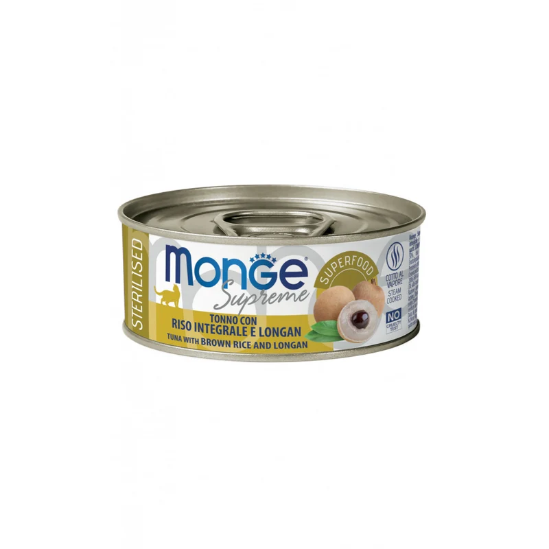 Monge Supreme Sterilised - Tonno con Riso Integrale e Longan 80g Lattina