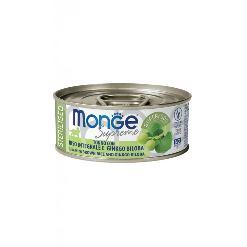 Monge Supreme Sterilised - Tonno con Riso Integrale e Ginko Biloba 80g Lattina