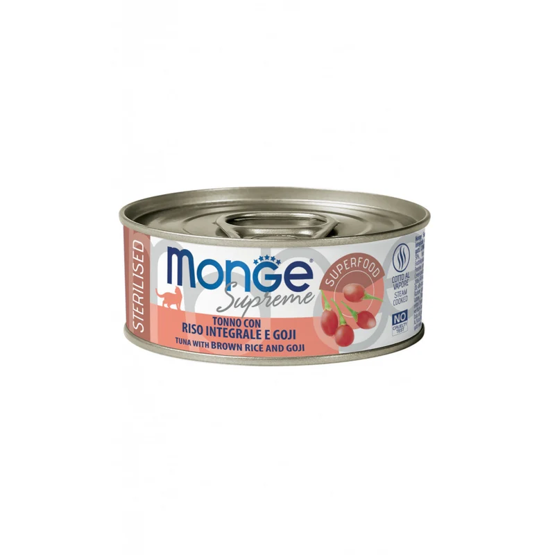 Monge Supreme Sterilised - Tonno con Riso Integrale e Goji 80g Lattina