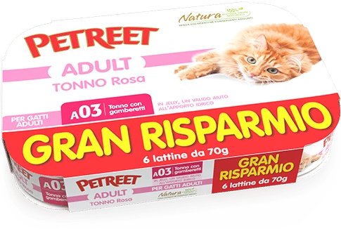 Petreet A03 Adult Tonno Rosa e Gamberetti 6x70g Umido Gatti