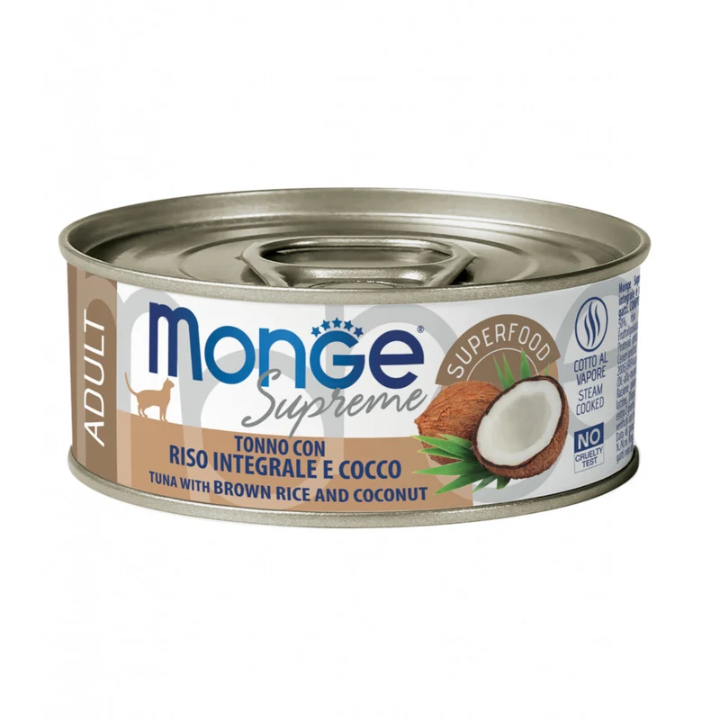 Monge Supreme Adult - Tonno con Riso Integrale e Cocco 80g Lattina
