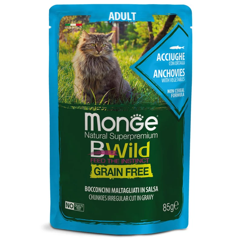 Monge Bwild Grain Free Acciughe Ortaggi Gatto 85g