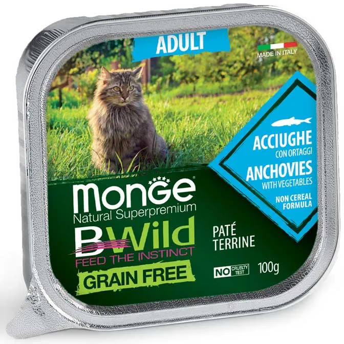 Monge BWild Grain Free Acciughe e Ortaggi 100g - Umido Gatto
