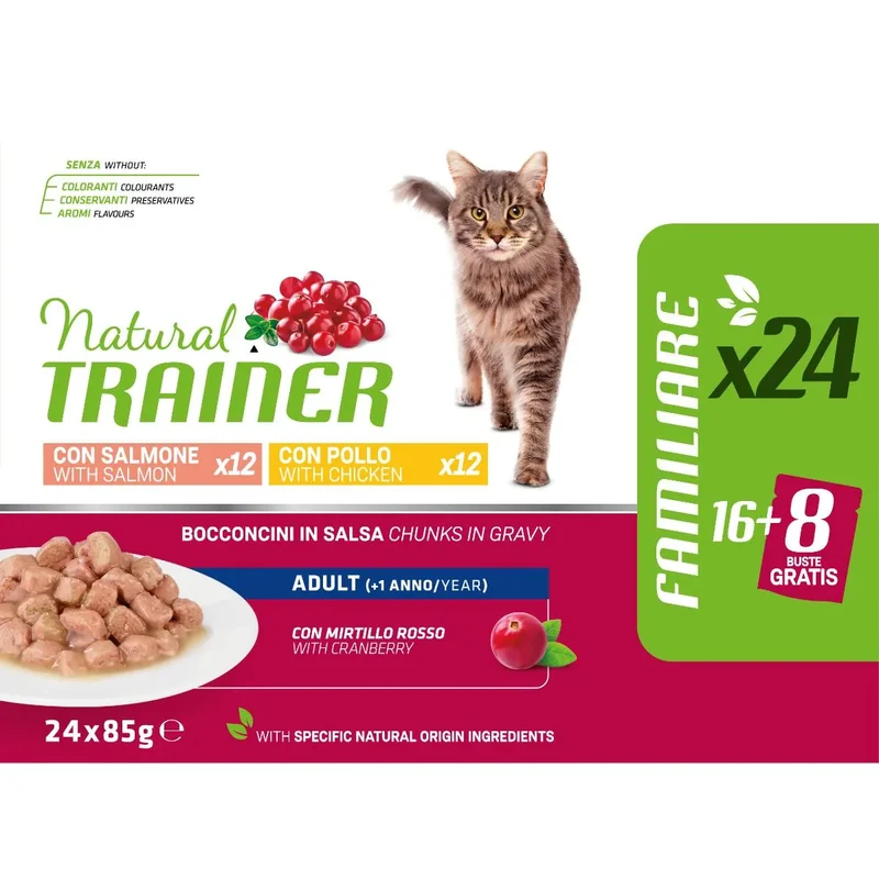 24x85g Natural Trainer Cat Busta Salmone Pollo