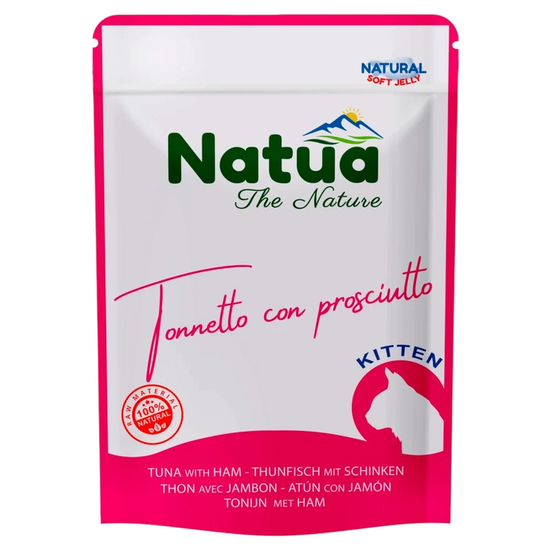 NATUA Gatto Busta Kitten Natural Tonno con Prosciutto 70Gr