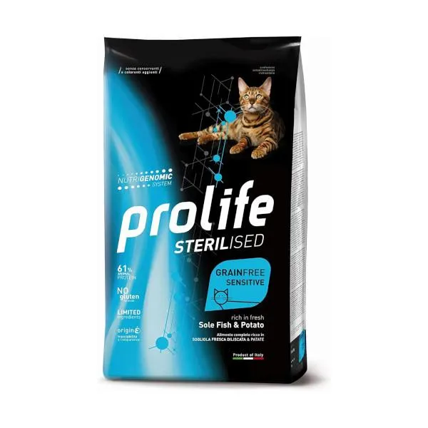 Prolife Sterilised Grain Free Sogliola&Patate 1,5kg Crocchette per Gatti
