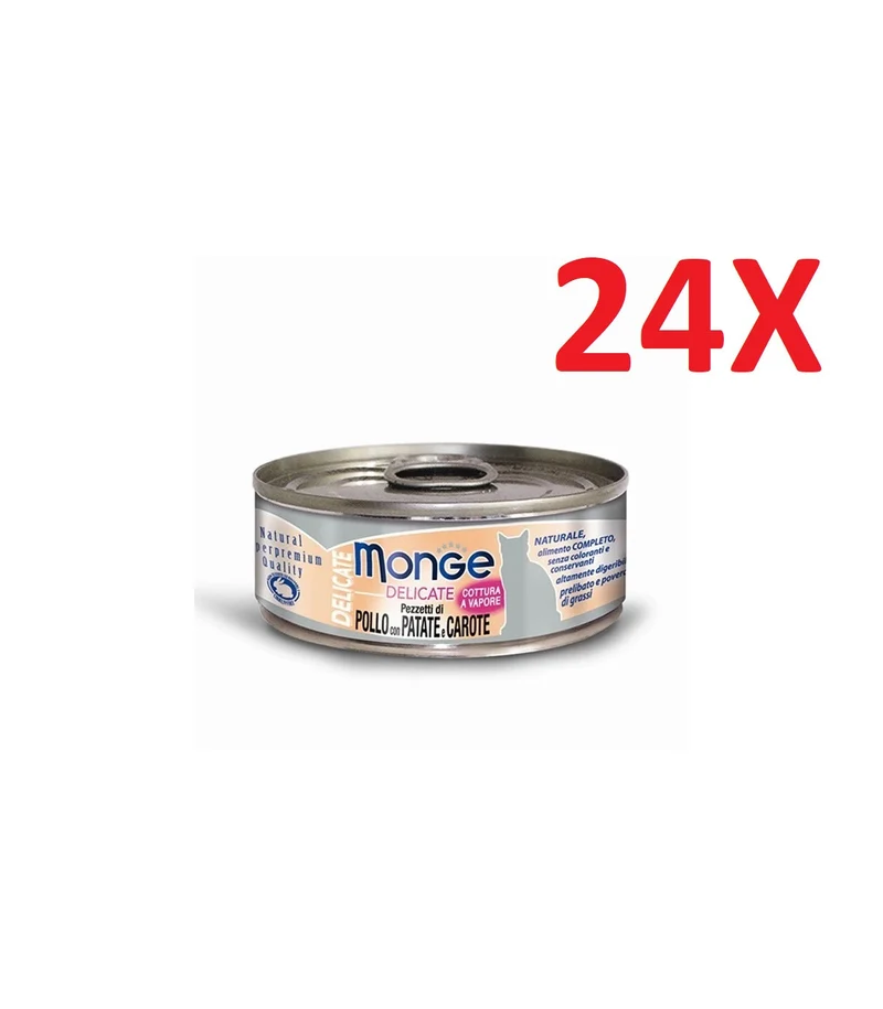 24x80g Monge Delicate Pollo con Patate e Carote 80g - Umido Gatto