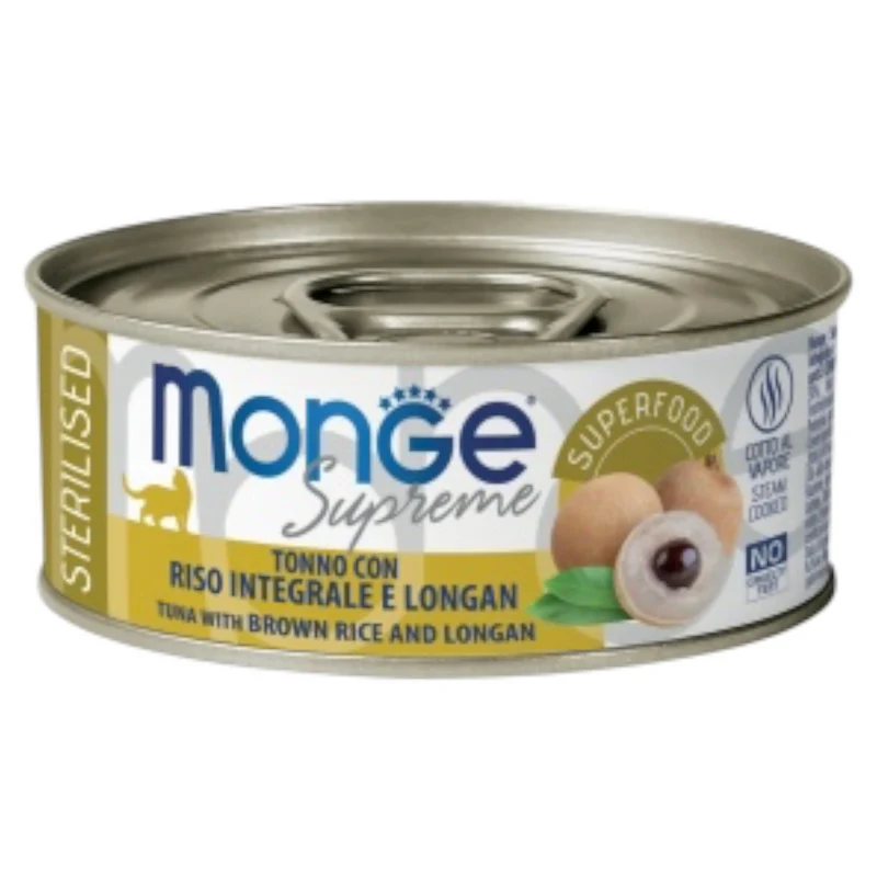 MONGE Gatto Supreme Sterilised Tonno con Riso Integrale e Longan 80Gr