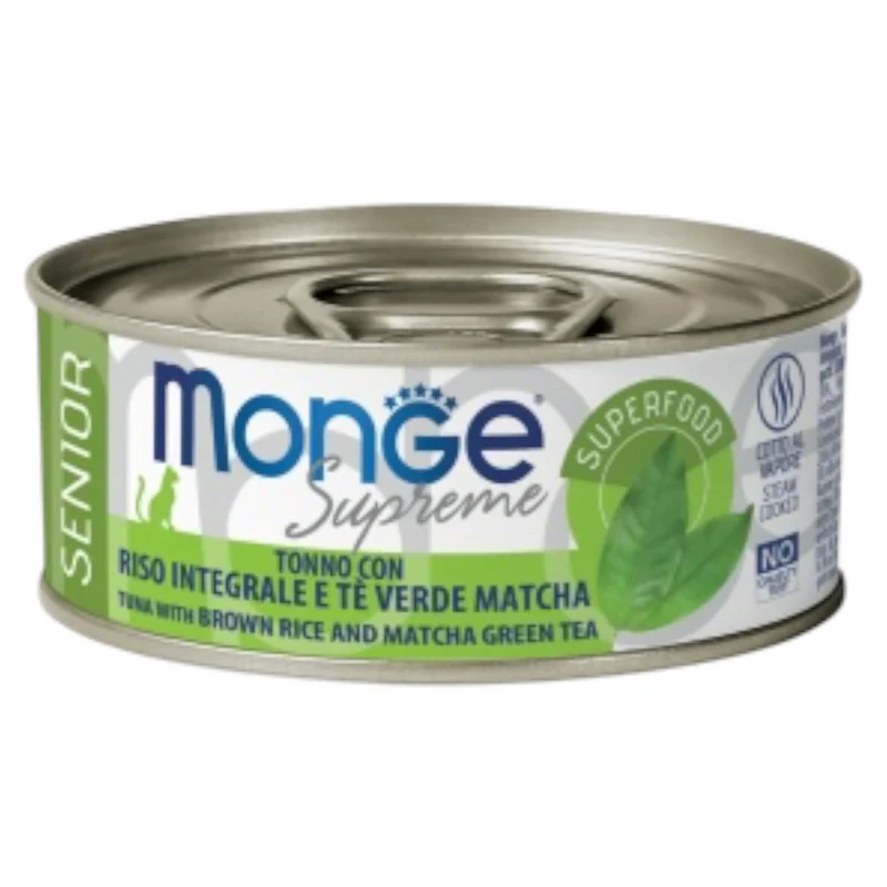 MONGE Gatto Supreme Senior Tonno con Riso Integrale e Tè Verde Matcha 80Gr