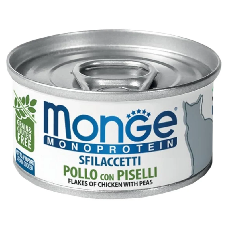 MONGE Gatto Monoprotein Sfilaccetti Pollo con Piselli 80gr