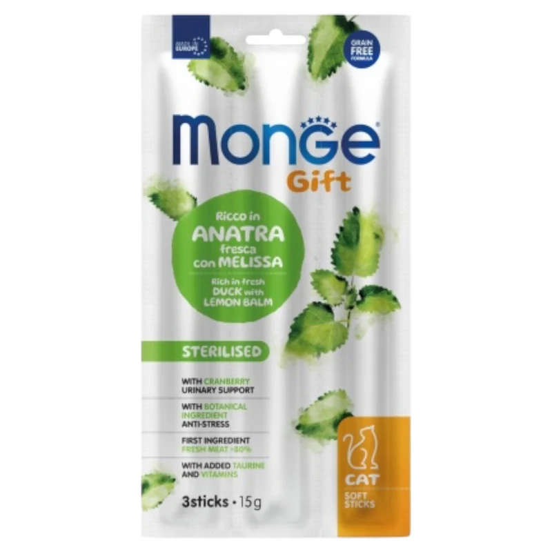 MONGE Gatto Gift Stick Sterilised con Anatra e Melissa 3x15Gr