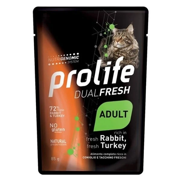 Prolife Dual Fresh Adult Coniglio e Tacchino 85g - Cibo Umido per Gatti