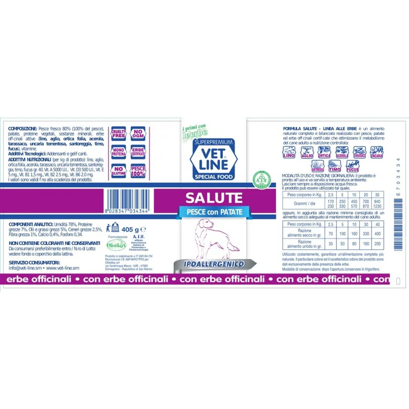 Vet Line Salute Pesce e Patate 400g - Cibo Umido per Cani