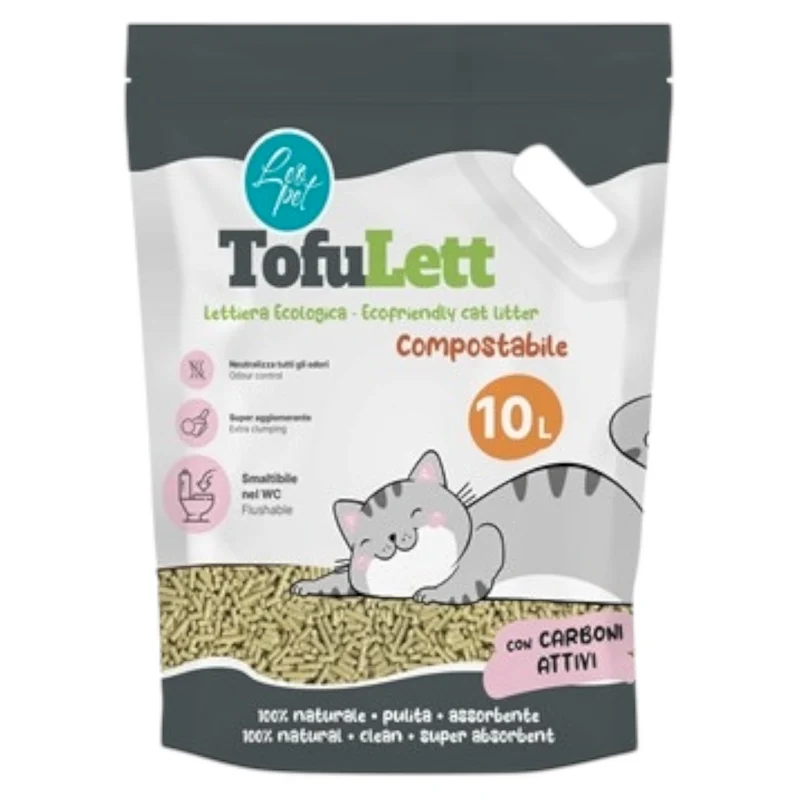 LEOPET Lettiera Tofulett Compostabile Carbone Attivo 10 Litri
