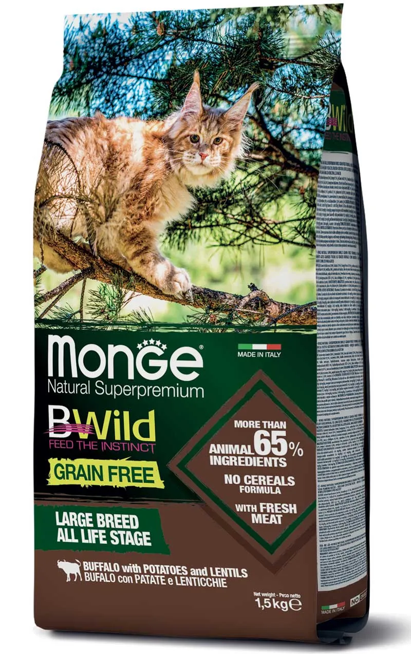 Monge BWild Grain Free Bufalo Patate Lenticchie Gatto Large 1,5kg