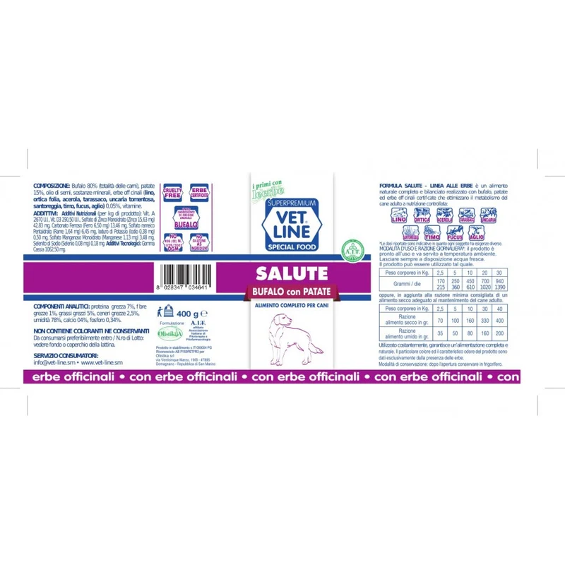 Vet Line Salute Bufalo e Patate 400g - Cibo Umido per Cani