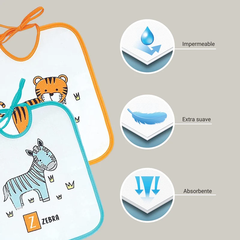 Ti Tin - Confezione Da 7 Bavaglini Impermeabili 73% Cotone - 27% Poliestere Fodera Vinile | Confezione Da 7 Bavaglini con Chiusura a Nastro Per Bambini Da 6 a 18 Mesi, 23x27 cm