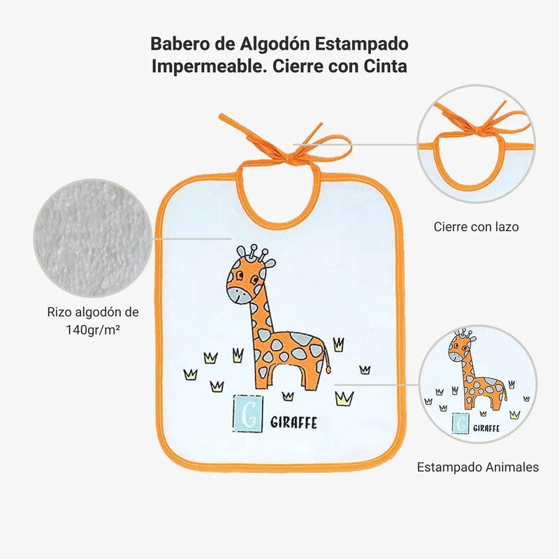 Ti Tin - Confezione Da 7 Bavaglini Impermeabili 73% Cotone - 27% Poliestere Fodera Vinile | Confezione Da 7 Bavaglini con Chiusura a Nastro Per Bambini Da 6 a 18 Mesi, 23x27 cm
