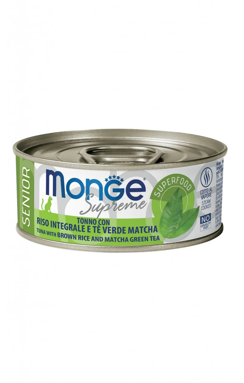 Monge Supreme Senior - Tonno con Riso Integrale e Thè Verde Matcha 80g Lattina