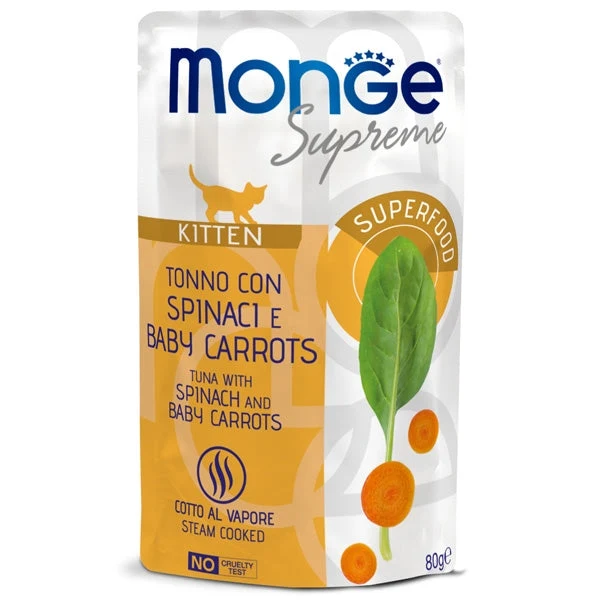 Monge Supreme Kitten - Tonno con Spinaci e Baby Carrots 80g Busta