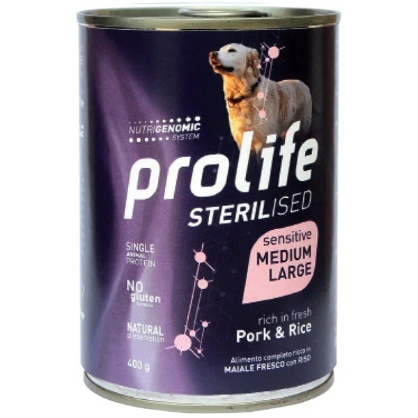 Prolife Sterilised Sensitive Pork & Rice Medium/Large 400 g
